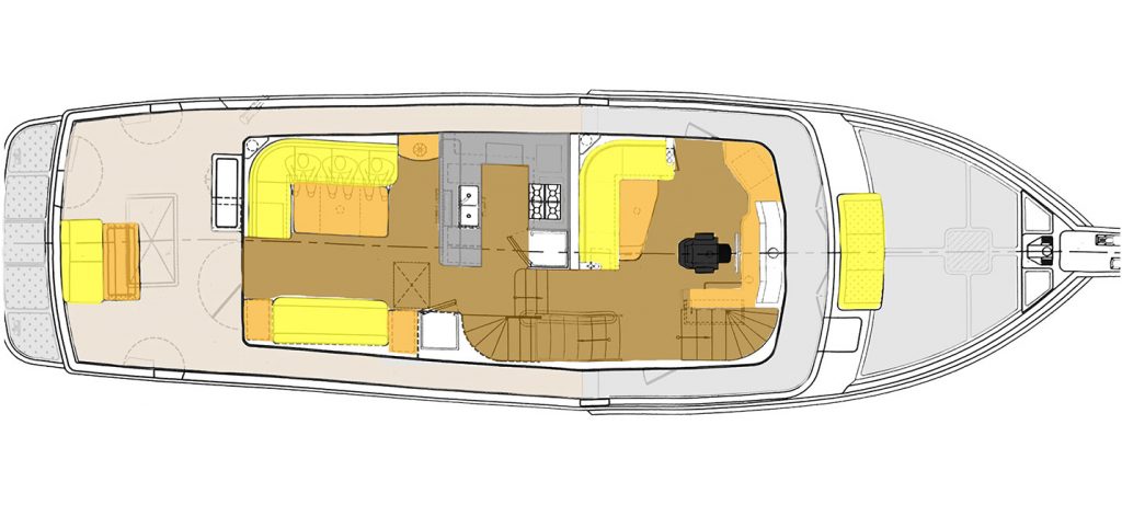 LAYOUT: Main Deck – Saloon, Galley and Pilothouse